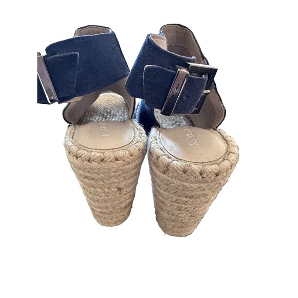 🍒 2/$20 🍒 Navy Blue Suede Open Toe Wedges with Buckle Closure sz 6.5 - Picture 3 of 6